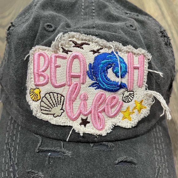 Beach Life Cap Baseball Trucker Dad Hat Embroidered Funky Distressed Gray - Picture 2 of 6